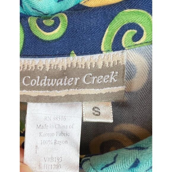 COLDWATER CREEK twill floral Hawaii rayon button down short sleeve top shirt S - Picture 3 of 6